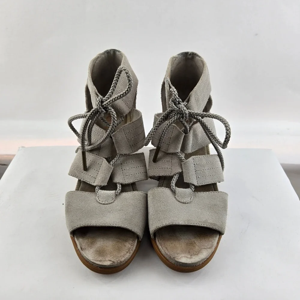 Sorel‎ Womens Joanie II Lace Wedge Sandal Grey Suede Size 8 Streetwear Edgy